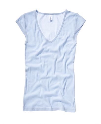 Tričko Bella Mini Rib V-Neck - modré, S