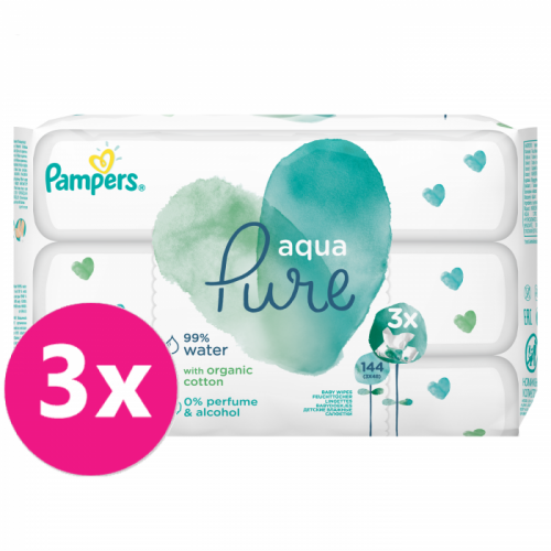 PAMPERS Aqua Pure vlhčené obrúsky 3 x 48 ks