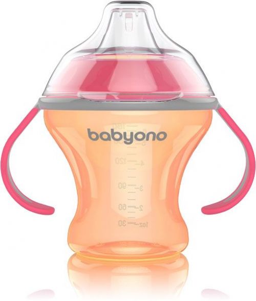 BABYONO Hrnček netečúci s mäkkým náustkom Natural Nursing 180 ml – oranžová