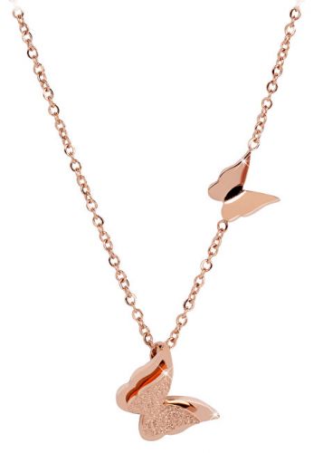 Troli Ružovo pozlátený motýlie náhrdelník Metal Butterfly KNSC-257-RG