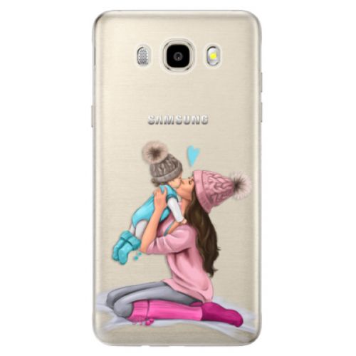 Odolné silikónové puzdro iSaprio - Kissing Mom - Brunette and Boy - Samsung Galaxy J5 2016