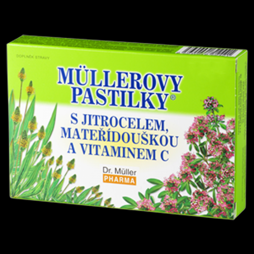 DR. MÜLLER Müllerovy pastilky s skorocelom, materinou dúškou a vitamínom C 36 pastiliek