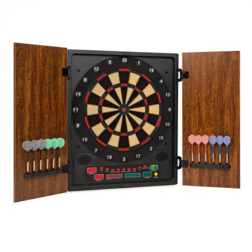 OneConcept Dartmaster 180, hnedý, terč na šípky, automat na šípky, mäkký hrot, dvierka