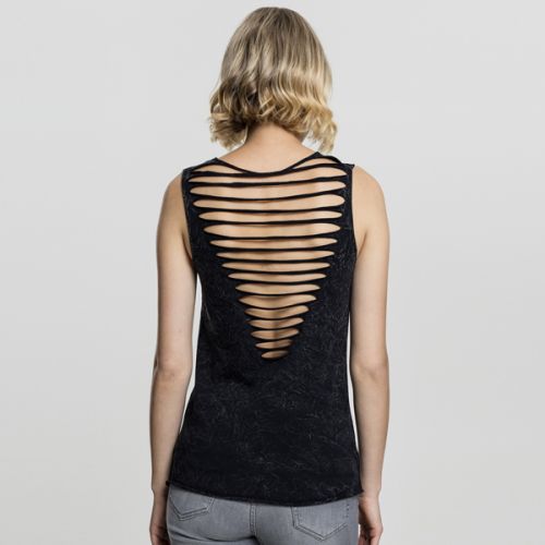 Urban Classics Ladies Crinkle Wash Back Cut Top black - XS