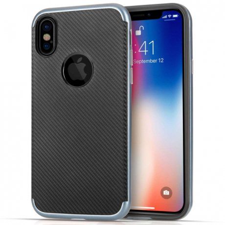 Centopi Carbon Fibre TPU Gel pre gumené púzdro iPhone X/XS, čierne