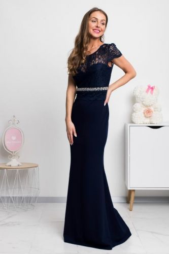 Tmavomodré spoločenské šaty s krajkou Veľkosť: S