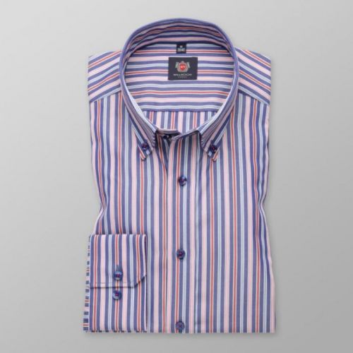 Pánska slim fit košeľa London (výška 176-182) 7790 v biele farbe s pásikmi a úpravou easy starostliv