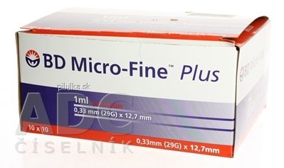BD MICRO FINE INZULÍNOVA STRIEKAČKA U-100 s integrovanou ihlou 29G, objem 1ml, 10x10 ks