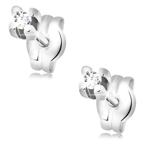 Náušnice z bieleho 14K zlata - okrúhly diamant čírej farby, 2 mm