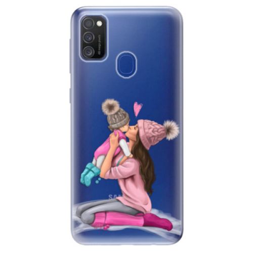 Odolné silikónové puzdro iSaprio - Kissing Mom - Brunette and Girl - Samsung Galaxy M21