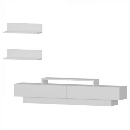 Set bielého TV stolíka a 2 nástenných políc Lucca TV White