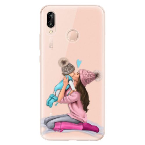 Odolné silikónové puzdro iSaprio - Kissing Mom - Brunette and Boy - Huawei P20 Lite