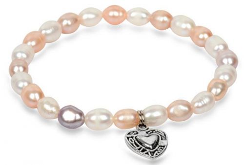 JwL Luxury Pearls Jemný náramok z pravých perál s kovovým srdiečkom JL0293