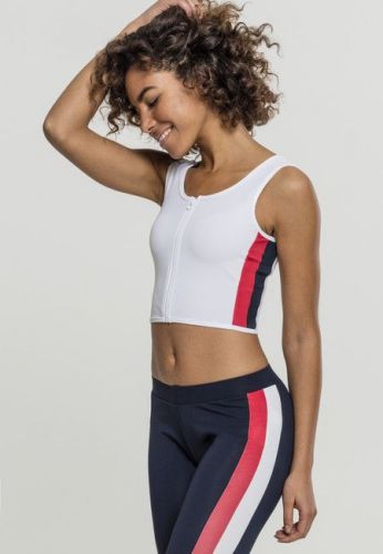 Urban Classics Ladies Side Stripe Cropped Zip Top white/firered/navy - L