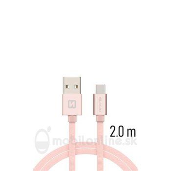 USB-C Kábel Swissten opletený, Quick charge, 3A, 2m - ružovo-zlaté