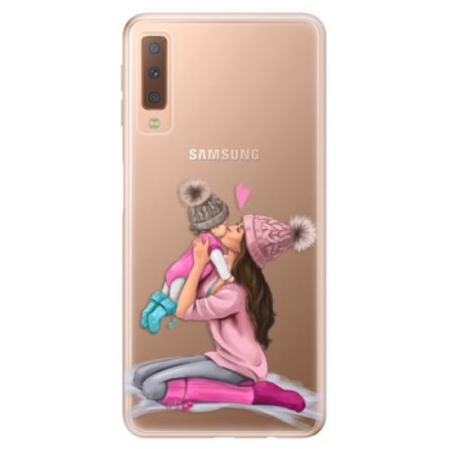 Odolné silikónové puzdro iSaprio - Kissing Mom - Brunette and Girl - Samsung Galaxy A7 (2018)