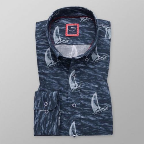 Pánska košeľa Slim Fit s potlačou vĺn a plachetníc 11614