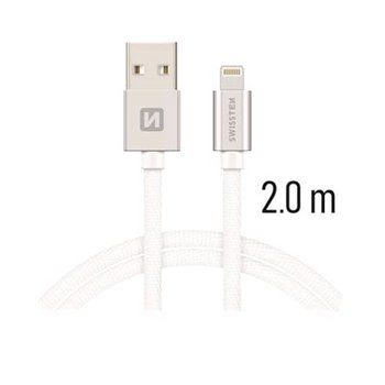Lightning (8pin) kábel Swissten opletený, 2M - bielo-strieborný