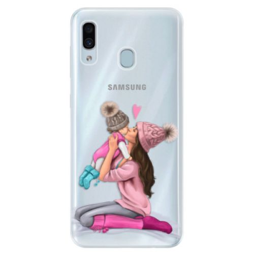 Silikónové puzdro iSaprio - Kissing Mom - Brunette and Girl - Samsung Galaxy A30