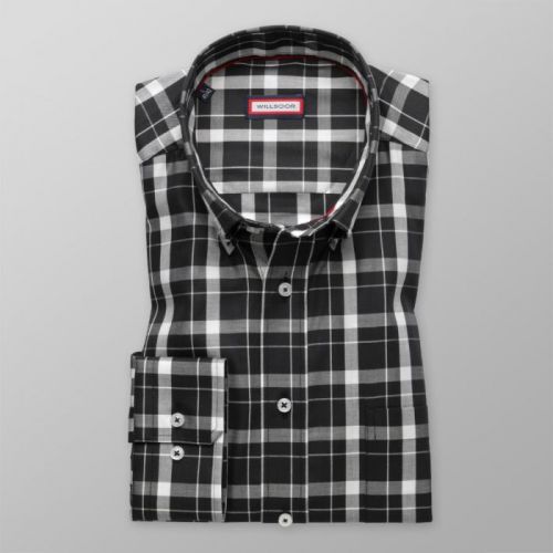 Pánska slim fit košeľa (výška 176-182) 8663 v čierne farbe s kockou