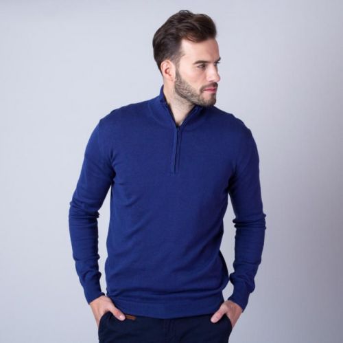 Pánsky sveter tmavo modrý so zapínaním na zips 11255
