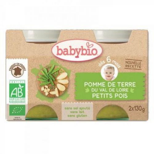 BABYBIO zeleninový príkrm zemiaky s hráškom 2x130 g