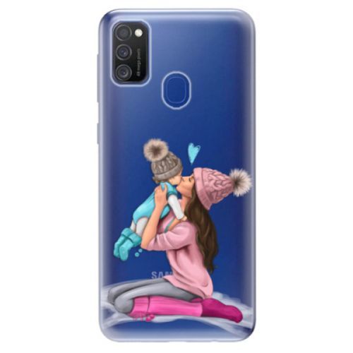 Odolné silikónové puzdro iSaprio - Kissing Mom - Brunette and Boy - Samsung Galaxy M21