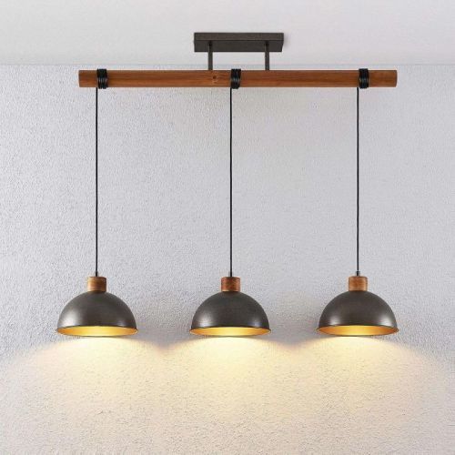 Lindby Holgar závesná lampa drevo a kov, 3-pl.