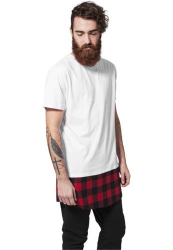 Urban Classics Long Shaped Flanell Bottom Tee wht/blk/red - S