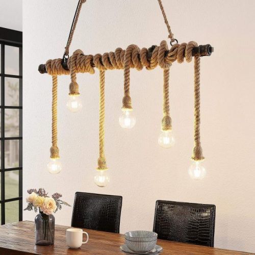 Lindby Hajo závesná lampa 6-plameňová, lano