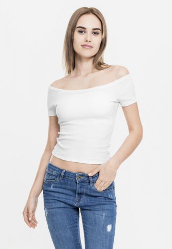 Urban Classics Ladies Off Shoulder Rib Tee white - XS