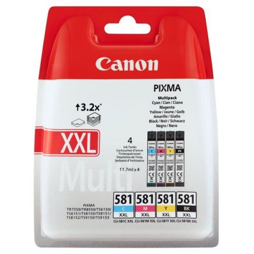 Canon originál ink CLI-581 XXL CMYK Multi Pack, CMYK, 4*11.7ml, 1998C005, very high capacity, Canon PIXMA TR7550, TR8550, TS6150,