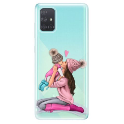 Odolné silikónové puzdro iSaprio - Kissing Mom - Brunette and Girl - Samsung Galaxy A71