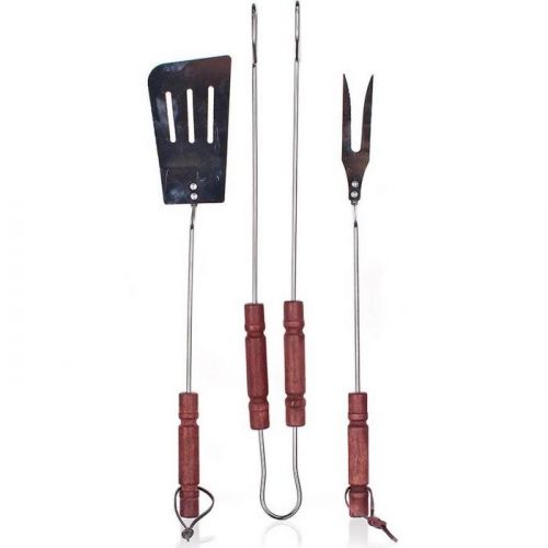 Chrómová súprava na grilovanie, 3KS, DŘEVĚNÁ RUKOJEŤ