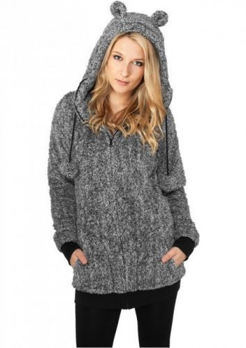 Urban Classics Ladies Melange Teddy Zip Hoody blk/wht - L