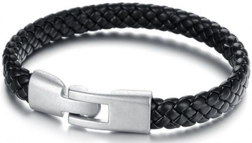 Troli Čierny pánsky náramok z prepletané kože Leather