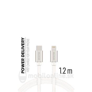 Kábel Swissten USB-C/Lightning 3A 1.2M - bielo-strieborný