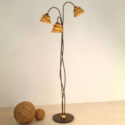 Stojaca lampa Snail 3-plameňová v hnedo-zlatej