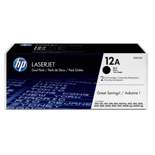 HP originál toner Q2612AD, black, 4000 (2x2000)str., HP 12A, HP LaserJet 1010, 1012, 1015, 1020, 1022, 3015, 3020, dual pack, 2ks