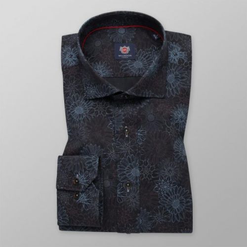 Pánska košeľa Slim Fit s hnedým a modrým kvetinovým vzorom 11606