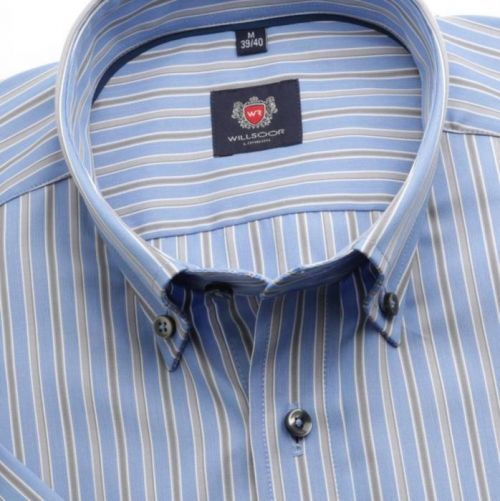 Pánska slim fit košeľa s krátkym rukávom London(výška176-182)&&string0&& v modré farbe s úpravou eas