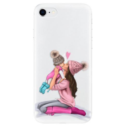 Odolné silikónové puzdro iSaprio - Kissing Mom - Brunette and Girl - iPhone SE 2020