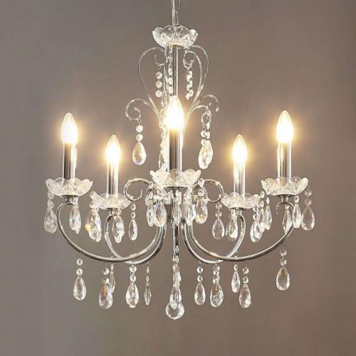 Luster Snímač Solveig s krištáľmi, 5 svetiel chróm