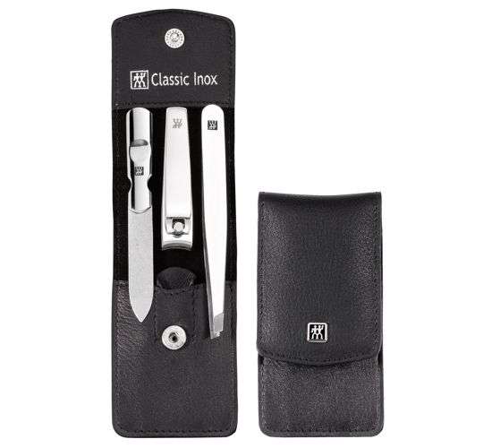 Zwilling Classic Inox manikúra sa Orezávač na nechty, čierna koža, 3 ks
