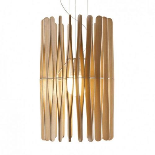 Fabbian Stick drevená závesná lampa valcovitá 43cm