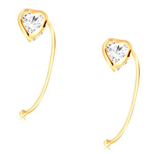 Zlaté náušnice 585 - číre zirkónové srdiečko uchytené na tenkom oblúku