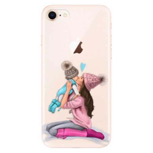 Odolné silikónové puzdro iSaprio - Kissing Mom - Brunette and Boy - iPhone 8