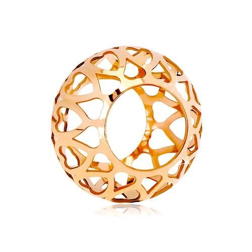 Prívesok z ružového 14K zlata - dutý valček s vyrezávanými srdiečkami