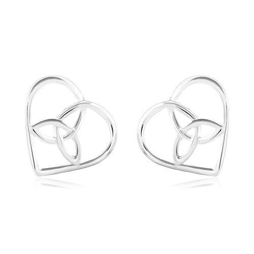 Strieborné 925 náušnice, tenký obrys srdca s keltským uzlom v strede