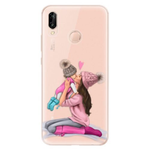 Odolné silikónové puzdro iSaprio - Kissing Mom - Brunette and Girl - Huawei P20 Lite